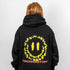 "Felicimo" Ultra Heavy Hoodie in schwarz von Technostoff, Rückansicht, getragen von Raver Girl